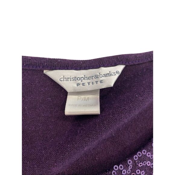 Christopher And Banks Purple Knit Top Petite PM Workwear Sequins Casual Office - Picture 7 of 13